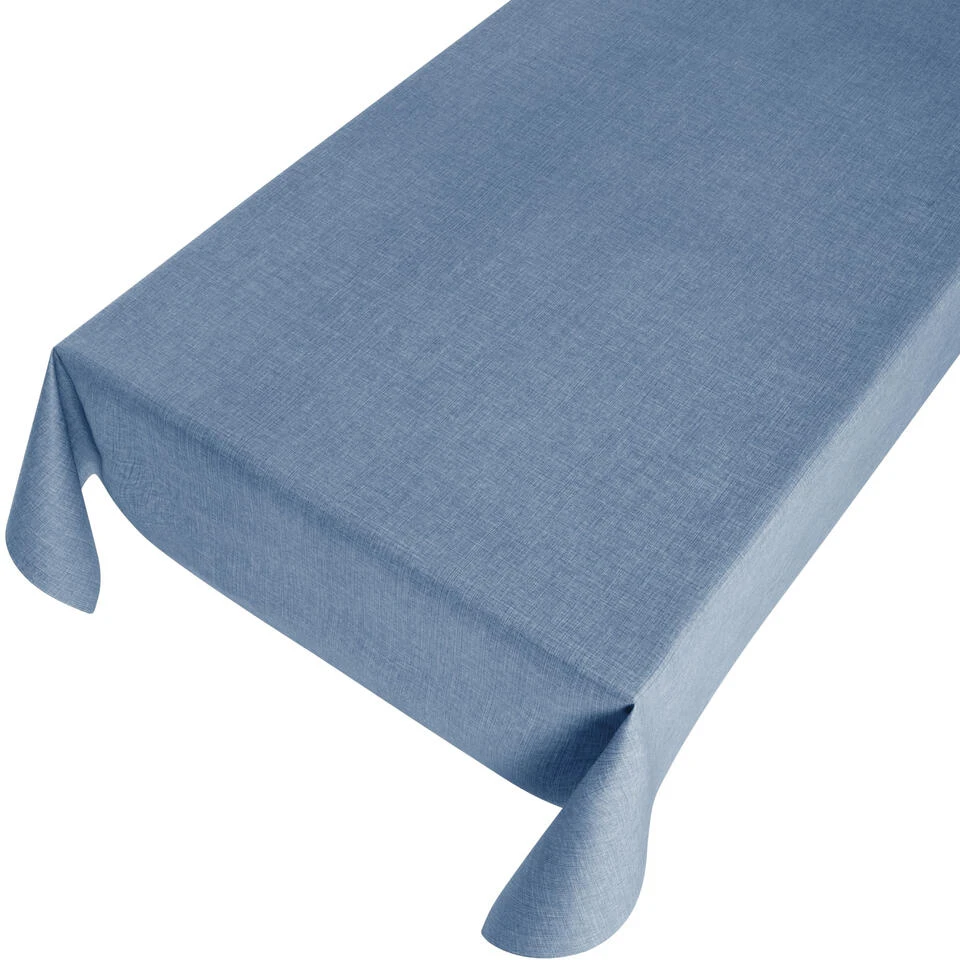 Bellatio Design Tafelzeil - Blauw - Linnen Look - 140 X 245 Cm