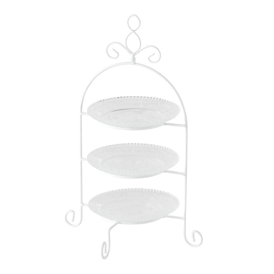 Etagere - 3-laags - Wit - Metaal En Glas - 30 X 32 Cm - Afbeelding 2