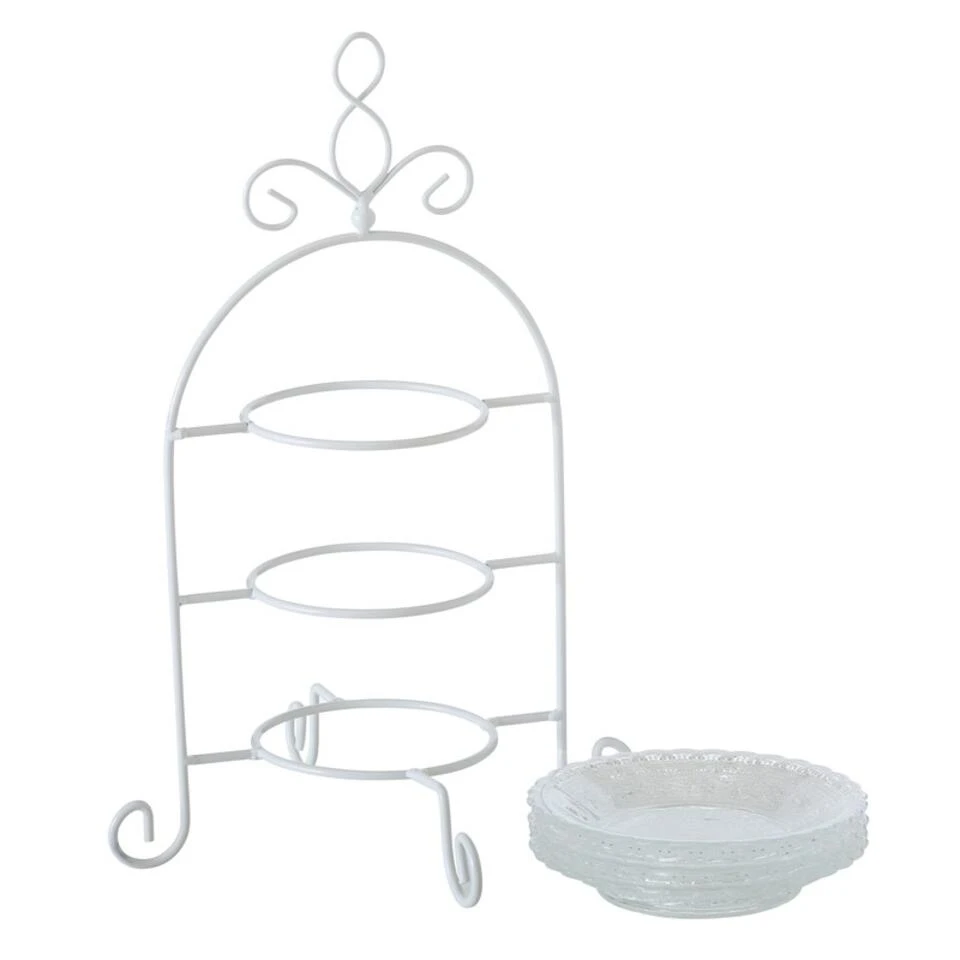 Etagere - 3-laags - Wit - Metaal En Glas - 30 X 32 Cm - Afbeelding 3