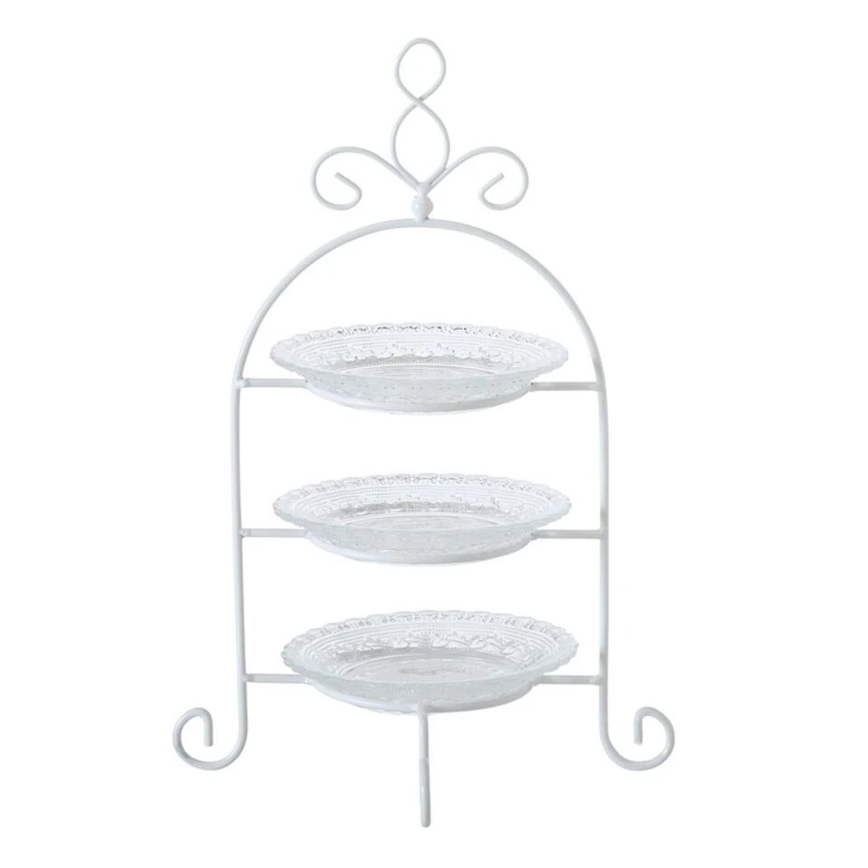 Etagere - 3-laags - Wit - Metaal En Glas - 30 X 32 Cm