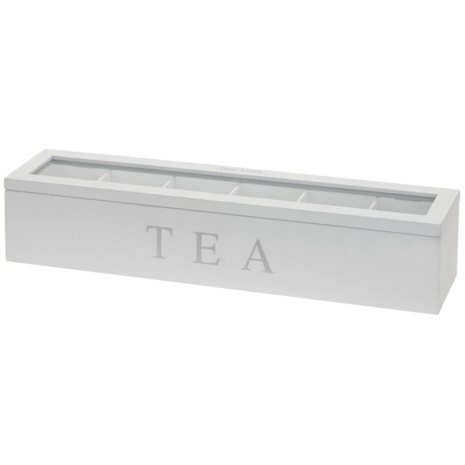 Merkloos Theedoos - Wit - Hout - 6-vaks - 43 Cm