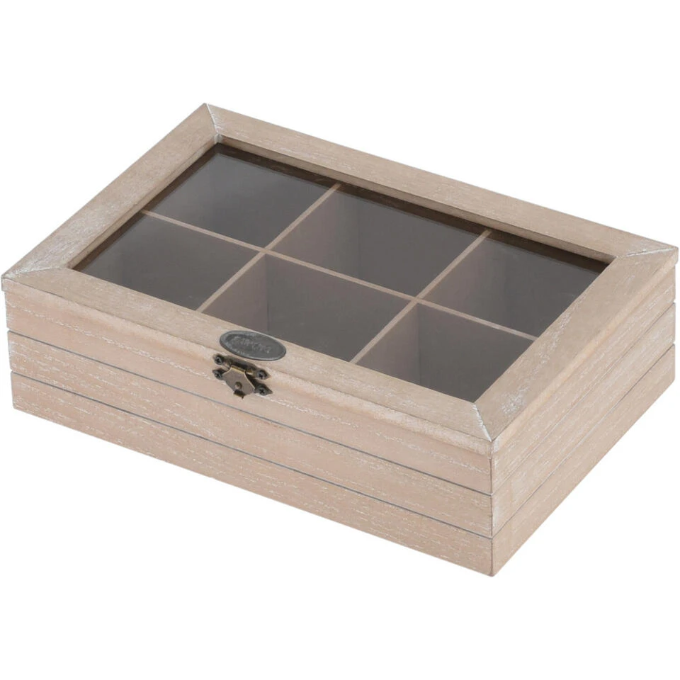 Excellent Houseware Theedoos - 6-vaks - Hout - 24 X 16 X 7 Cm