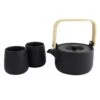 Orange85 Theepot Zwart Warmtehoudend 50cl Met 2 Kopjes Aardewerk Bamboe
