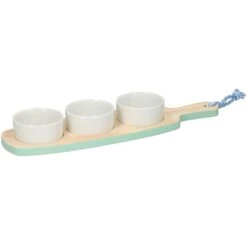 Serveerplank Alpina - Mint - Hout - Inclusief Ronde Bakjes - 33,5 X 10 Cm