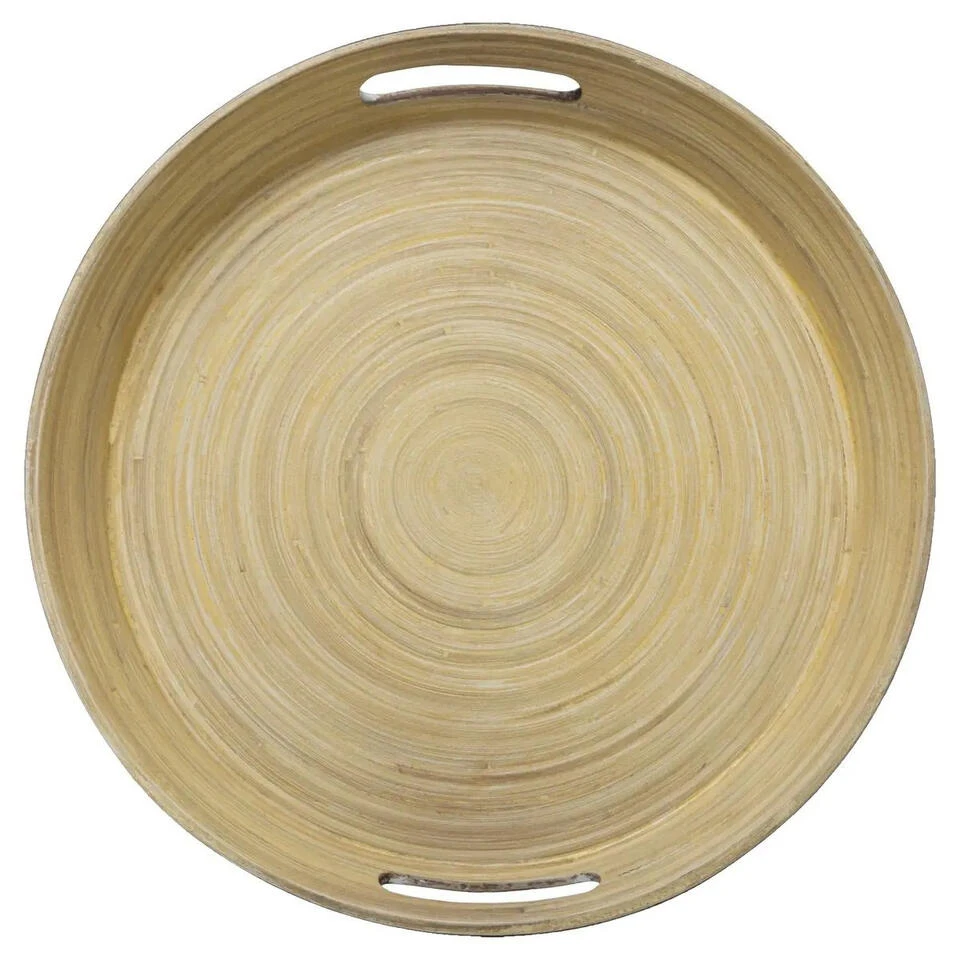 5Five Dienblad/serveerblad - Bamboe Zwart - Met Handvaten - D42 Cm - Afbeelding 2