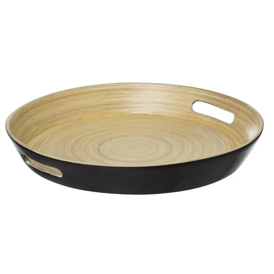 5Five Dienblad/serveerblad - Bamboe Zwart - Met Handvaten - D42 Cm