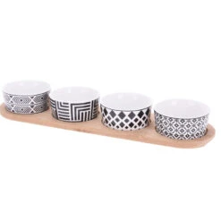 Excellent Houseware Serveerplank - Bamboe - 38x10cm - 4x Porseleinen Schaaltjes