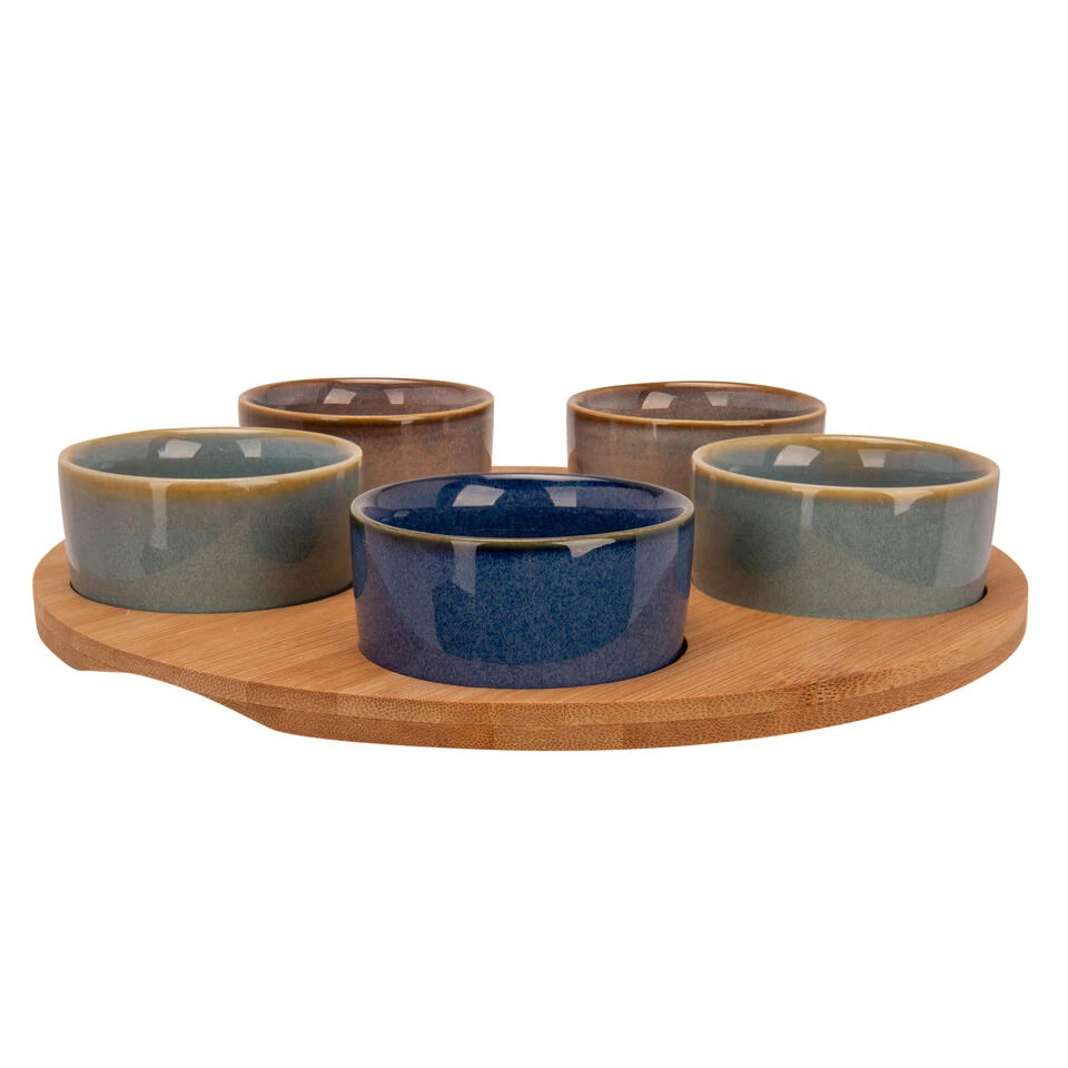 Billiet Serveerplank Bamboe - Met 5x Luxe Schaaltjes - Dia 25 Cm