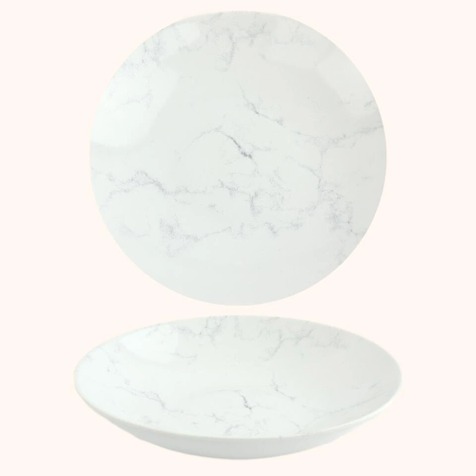 OTIX Diepe Borden Marmer 6 Stuks Pastaborden Soepborden 20 Cm Aardewerk - Afbeelding 3