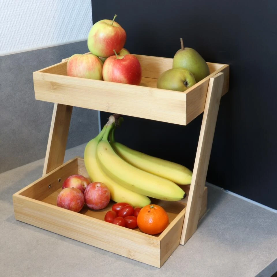 Orange85 Serveertoren Etagere Murale Bamboe 2 Laags Hout 31.5x22.5x26cm - Afbeelding 2