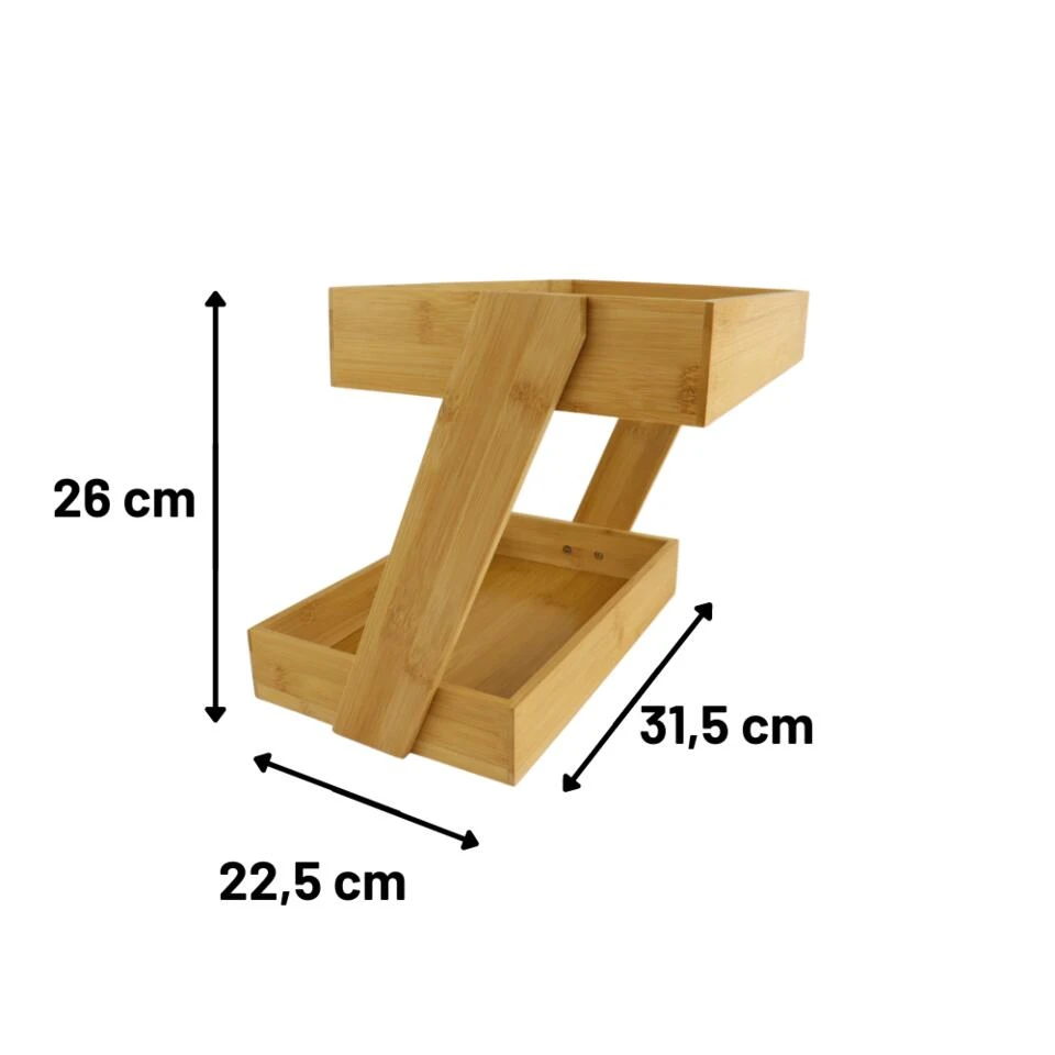 Orange85 Serveertoren Etagere Murale Bamboe 2 Laags Hout 31.5x22.5x26cm - Afbeelding 3