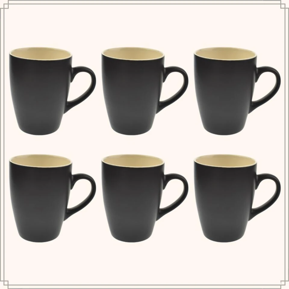 OTIX Koffiekopjes Met Oor Set Van 6 Theekoppen 340ml Zwart Keramiek - Afbeelding 2