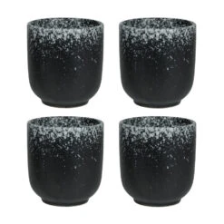 Krumble Koffie Mok - 200 Ml - Keramiek - Zwart Met Witte Spetters - Set Van 4