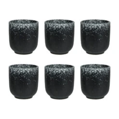 Krumble Koffie Mok - 200 Ml - Keramiek - Zwart Met Witte Spetters - Set Van 6