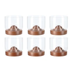 Aretica Whiskey Glas Met Houten Onderzetter - Bruin - Set Van 6