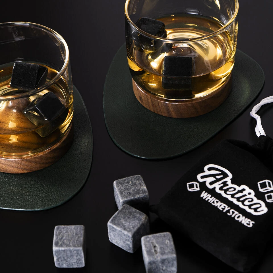 Aretica Whiskey Glas Met Houten Onderzetter - Bruin