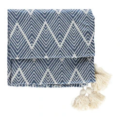 QUVIO Tafelkleed - 200 X 135 Cm - Grafische Print - Katoen - Grijsblauw