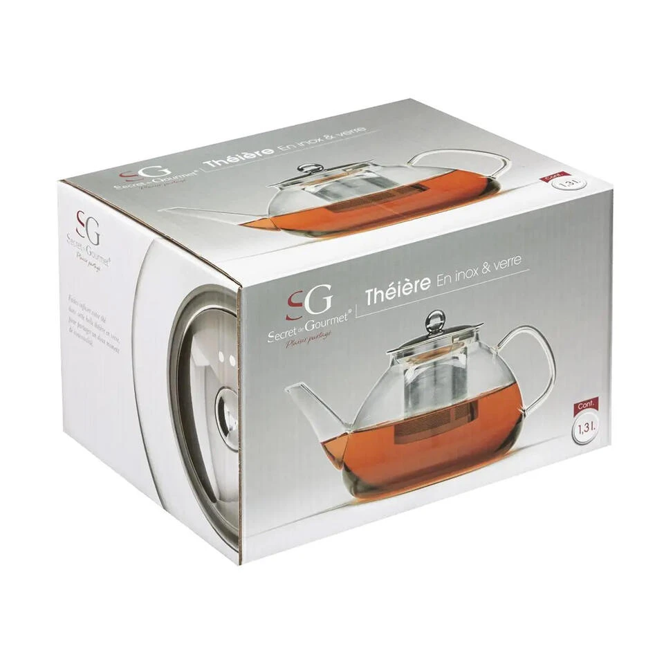 Secret De Gourmet - Theepot - Glas/rvs - Met Filter - 1300 Ml - Afbeelding 3