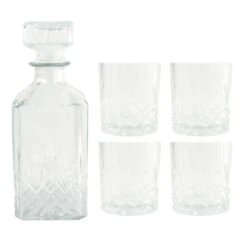 Orange85 Whisky Karaf Met 4 Glazen 5- Delig Transparant 900/230 Ml Glas Set