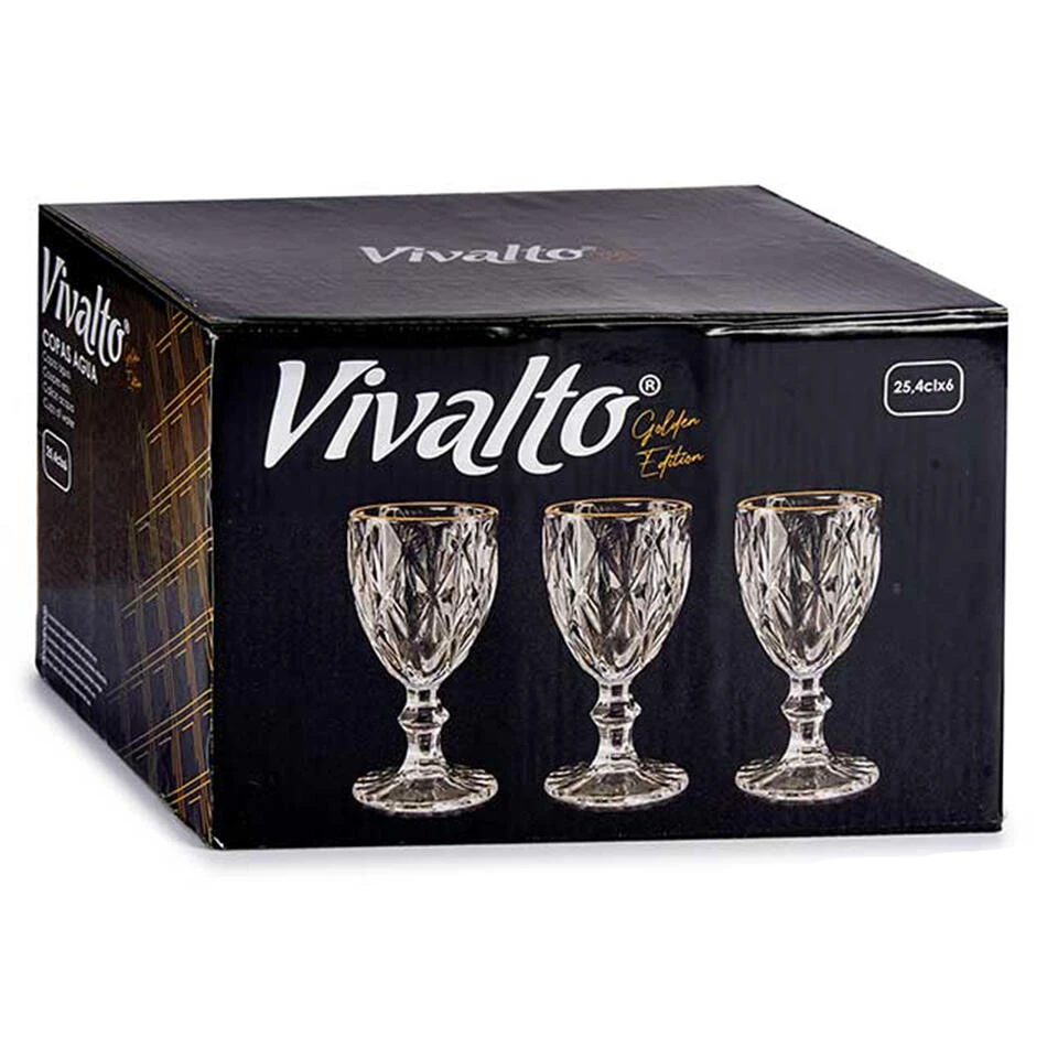 Vivalto Wijnglazen - 6x - Kristal Look - Gouden Rand - 254 Ml - Afbeelding 3