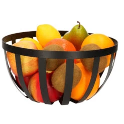 Excellent Houseware Fruitmand-fruitschaal - Metaal - Zwart - D25 Cm