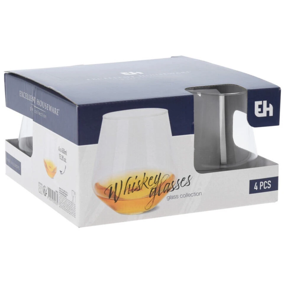 Excellent Houseware Whiskey Glazen - 4x - Transparant - 450 Ml - Afbeelding 2