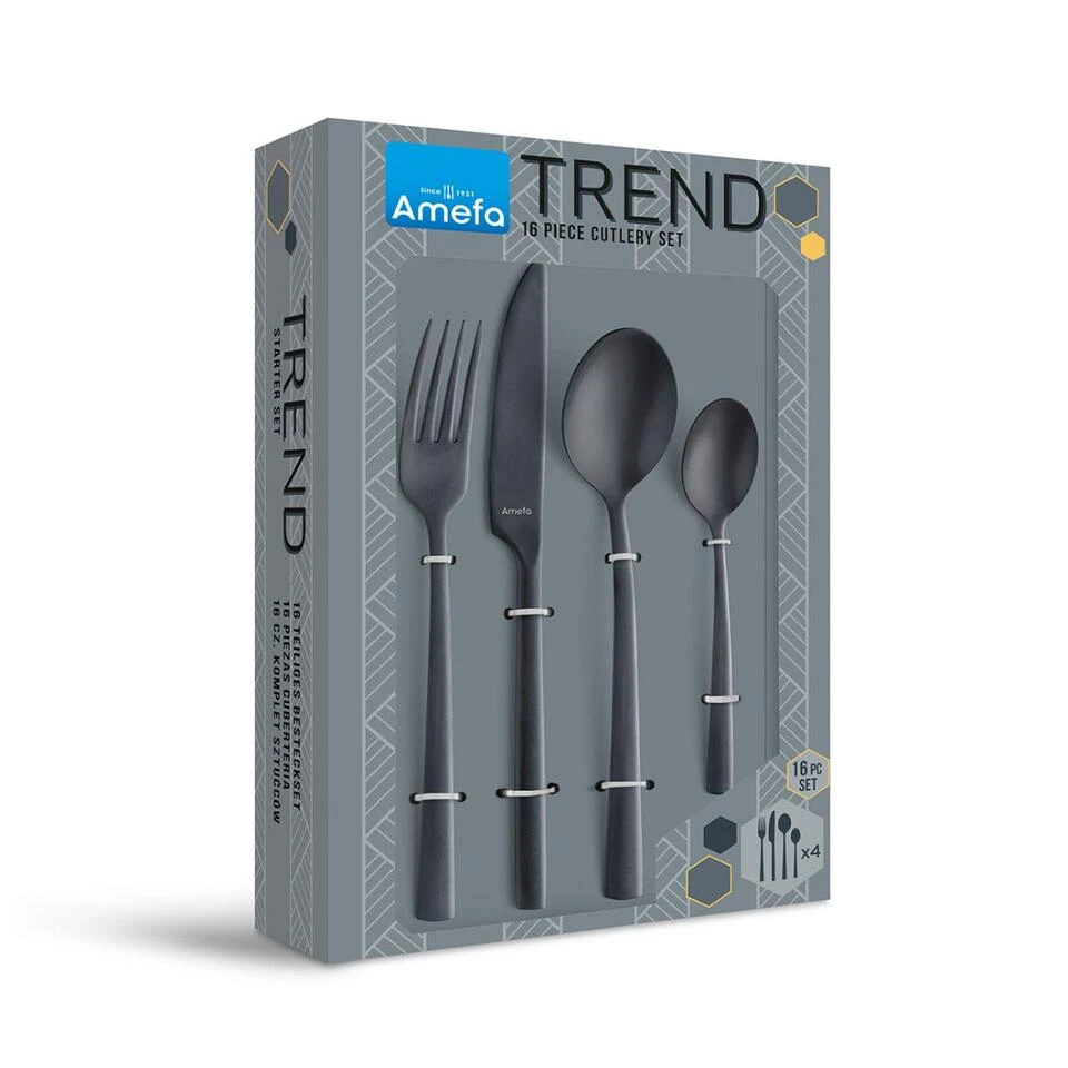 Amefa Manille - 16-delige Bestekset Voor 4 Personen - Stonewash Zwart - Afbeelding 4