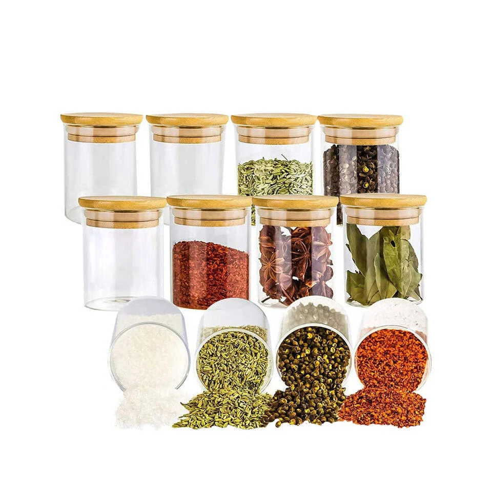 LW Collection Voorraadpotten Kruidenpotjes Glas 12 Stuks Bamboe Deksel 0.2L