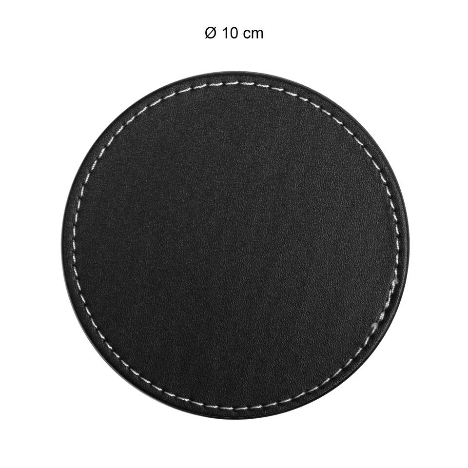 QUVIO 6 Leren Onderzetters Rond Met Houder - Zwart - Afbeelding 3