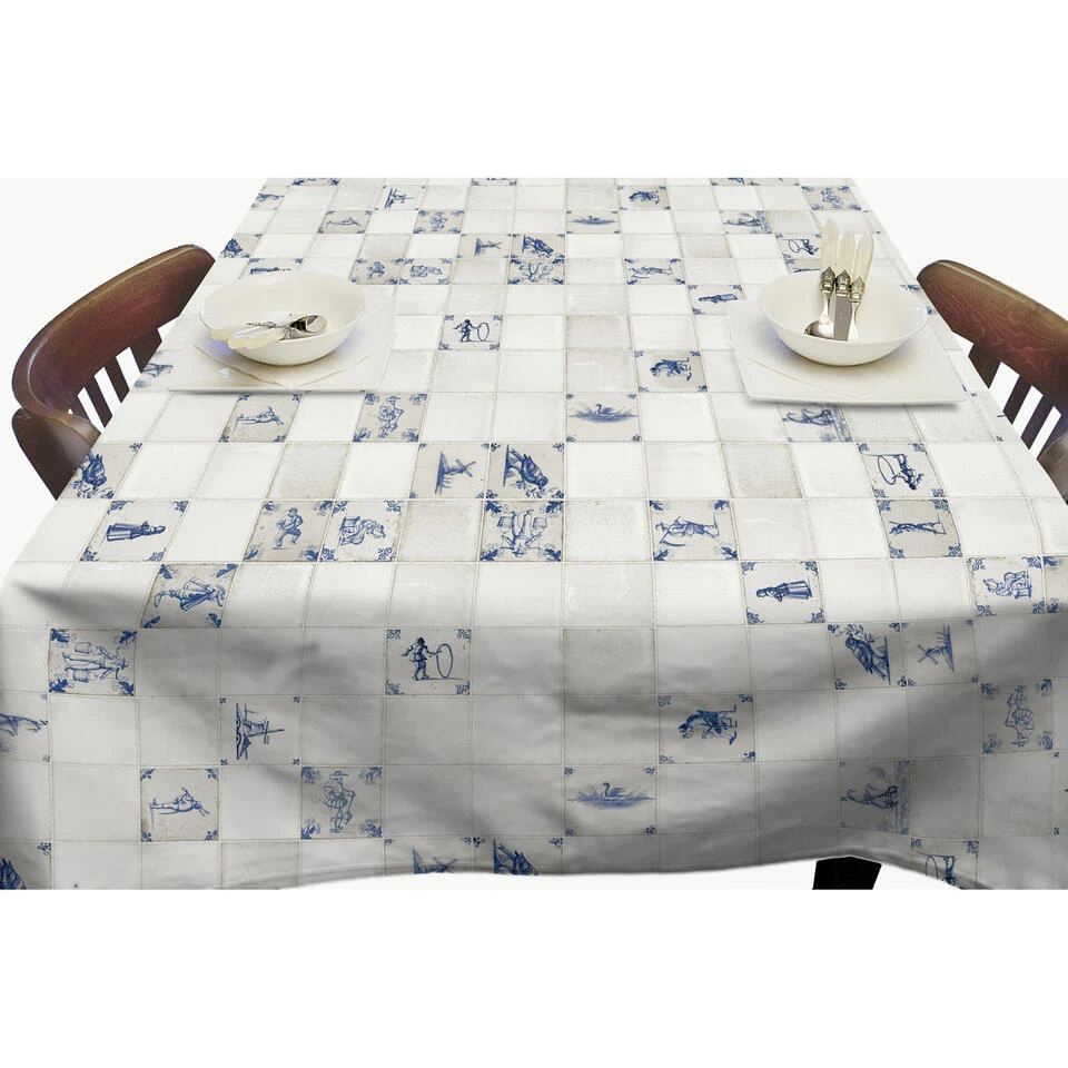 Bellatio Design Tafelzeil - Delfs Blauwe Print - 140 X 180 Cm - Afbeelding 2