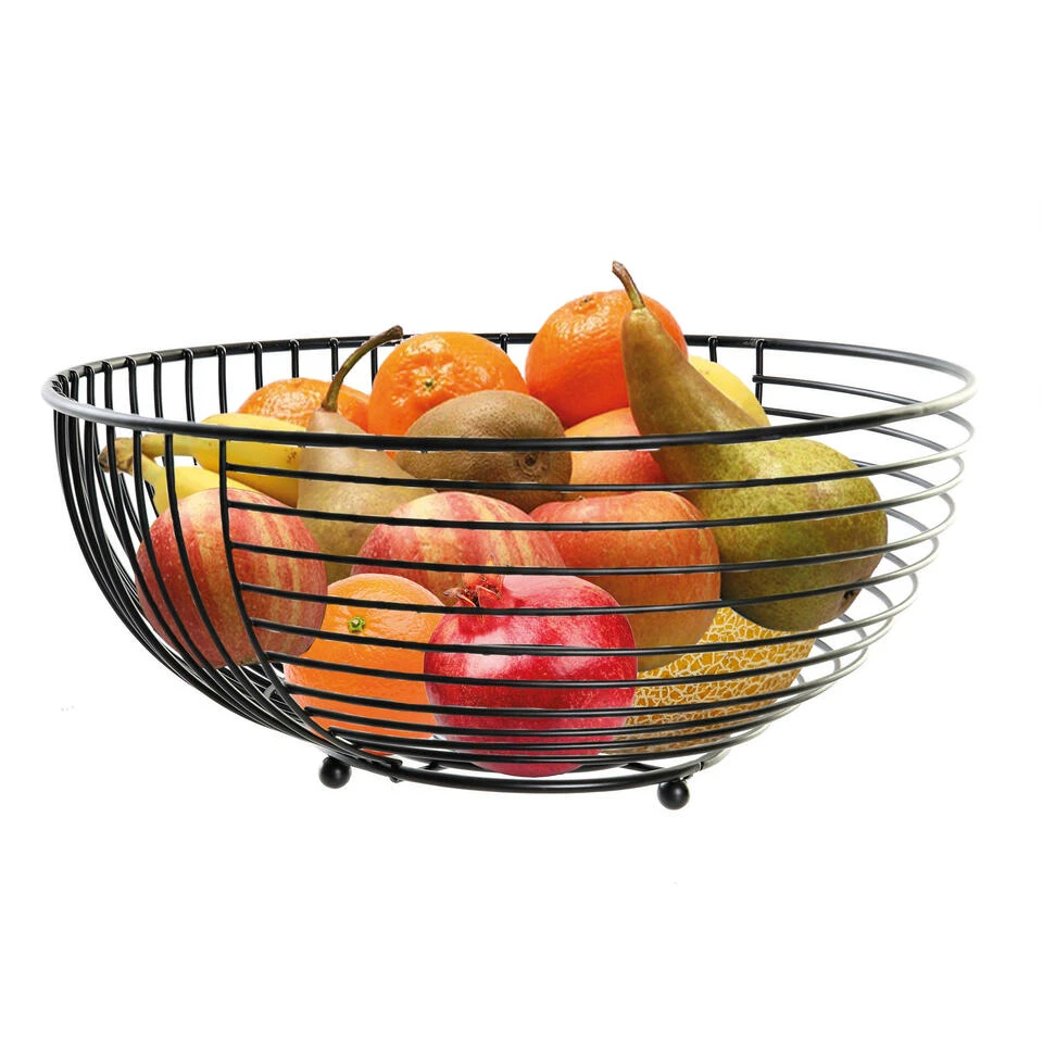 Metalen Draadmand Fruitschaal - Zwart - Rond - 28 X 12 Cm - Afbeelding 2