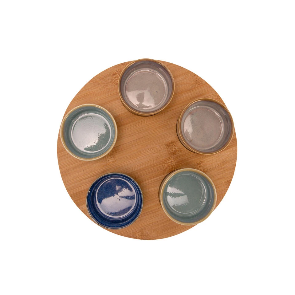 Billiet Serveerplank Bamboe - Met 5x Luxe Schaaltjes - Dia 25 Cm - Afbeelding 2