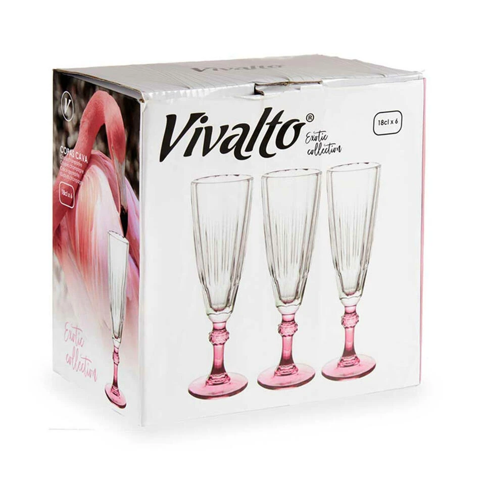Vivalto - Champagneglazen Exotic Collection Set 6x Op Roze Voet 170 Ml - Afbeelding 3