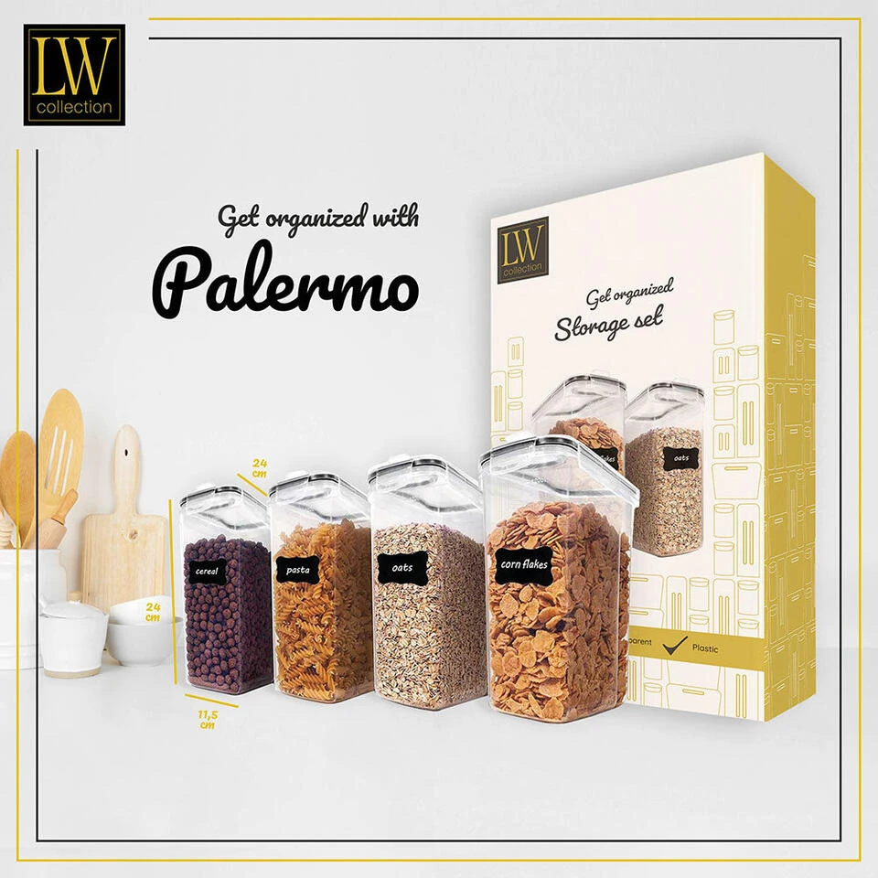 LW Collection Voorraadpotten 4 Stuks 4L Met Stickers - Afbeelding 3