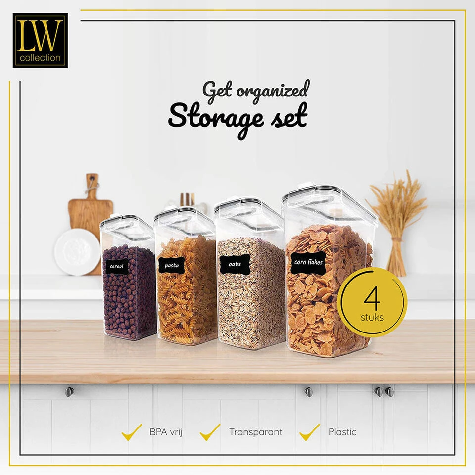 LW Collection Voorraadpotten 4 Stuks 4L Met Stickers - Afbeelding 2