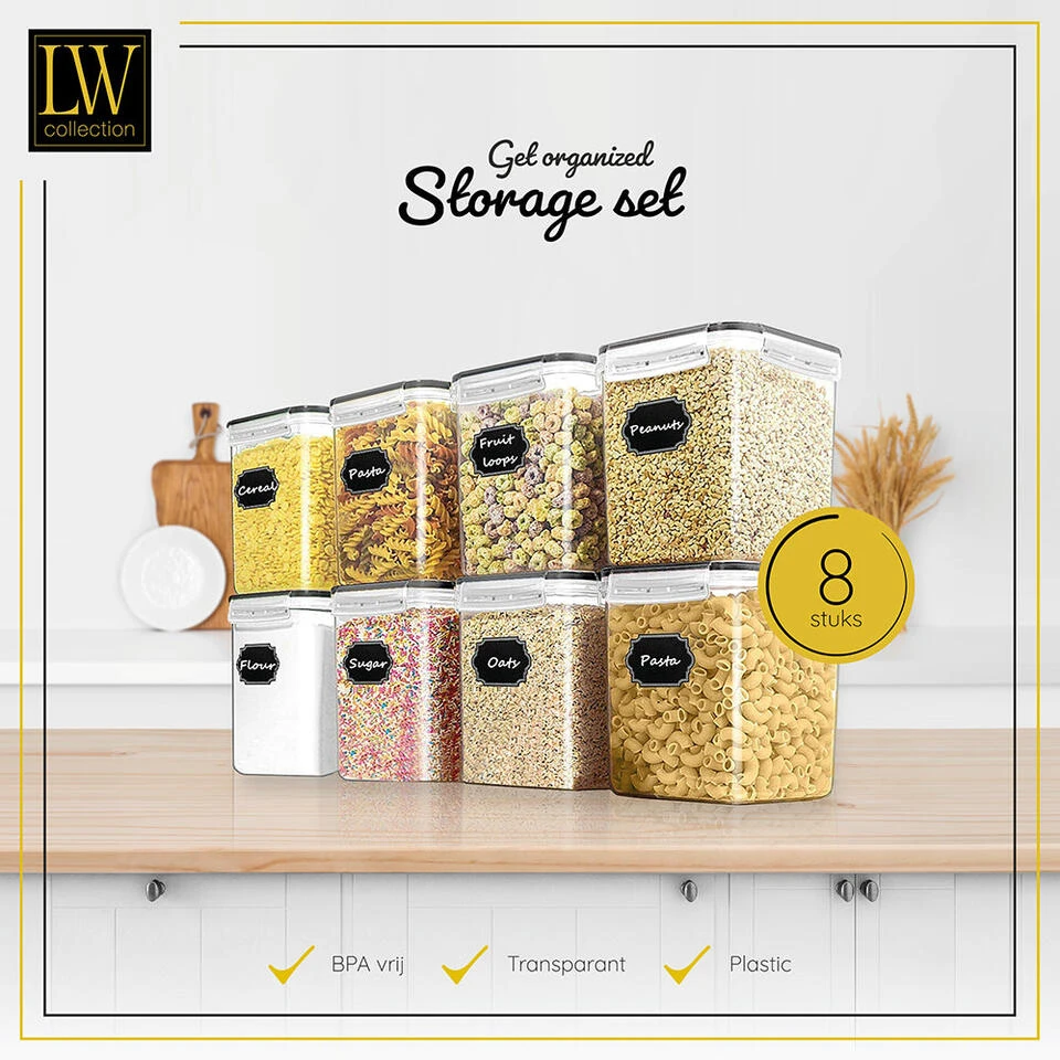 LW Collection Voorraadpotten 8 Stuks 2.5L Met Stickers - Afbeelding 2
