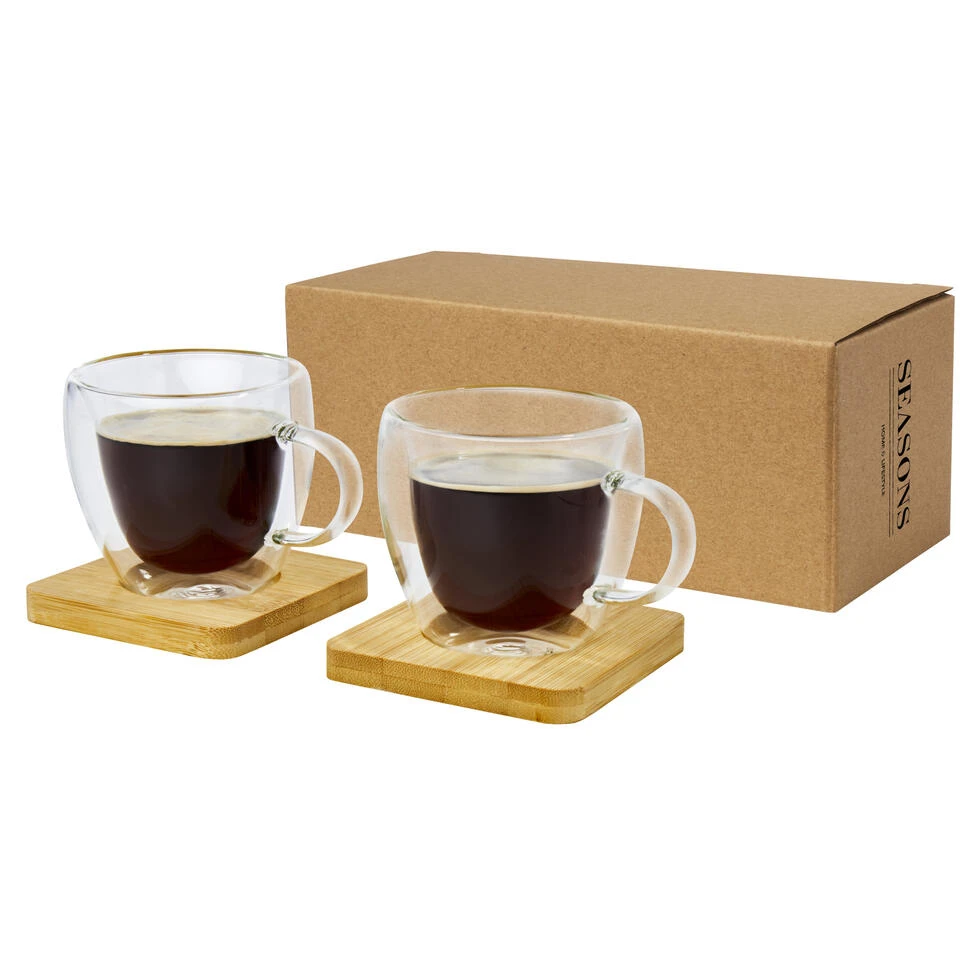Seasons Dubbelwandige Koffieglazen 100 Ml - 2 St - Incl. Onderzetters - Afbeelding 2