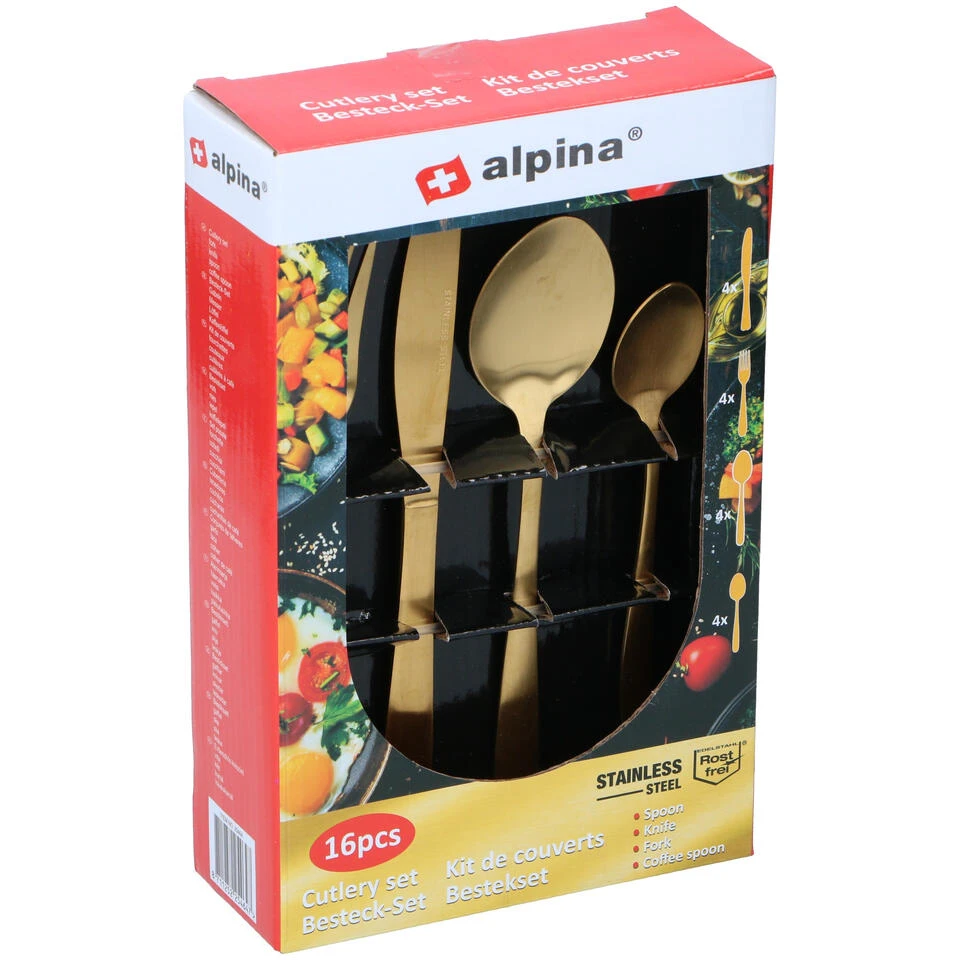 Alpina Bestek - 16-delig - 4 Personen - Mat Goud - RVS - Afbeelding 2