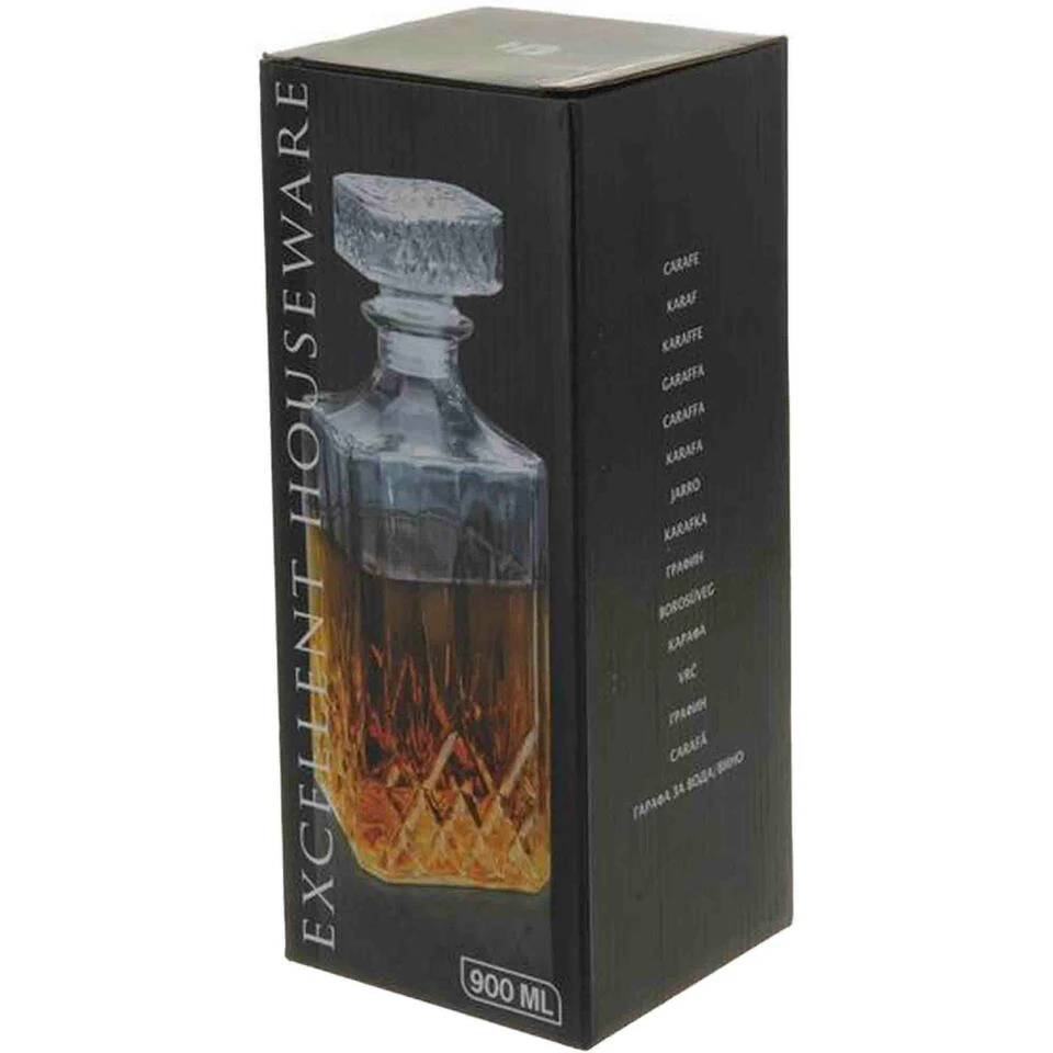 Excellent Houseware Whisky Karaf - Glas - 900 Ml - Geslepen Glas - 9 X 23 Cm - Afbeelding 2