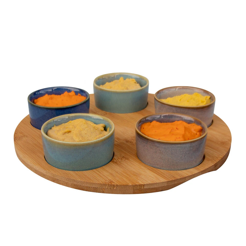 Billiet Serveerplank Bamboe - Met 5x Luxe Schaaltjes - Dia 25 Cm - Afbeelding 3